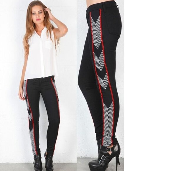 rag & bone Skinny Jeans Women sz 24 Midnight Blue Red Low Rise Embroidered Arrow - Picture 2 of 12